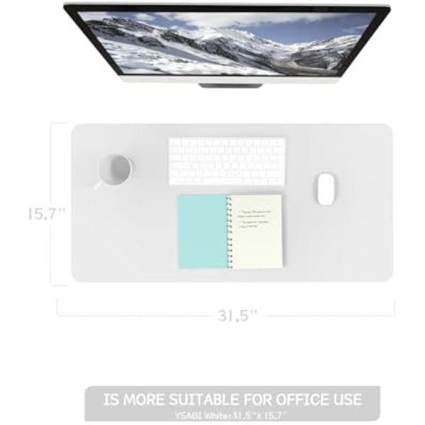 YSAGi Non-Slip Desk Pad, Waterproof PVC Leather Desk Table Protector, Ultra Thin Large Mouse Pad, Easy Clean Laptop Desk Writing Mat for Office Work/Home/Decor (80 x 40 cm, White)