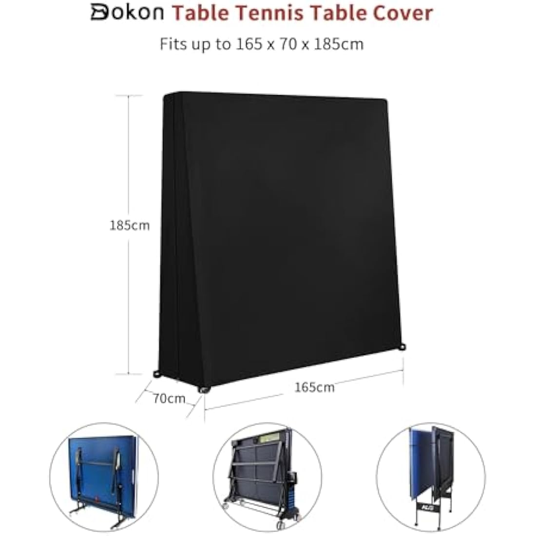 Dokon Waterproof Ping Pong Table Cover - Heavy Duty 420D Oxford Fabric, Windproof, Anti-UV With Zipper for Outdoor and Indoor Use - 165×70×185cm