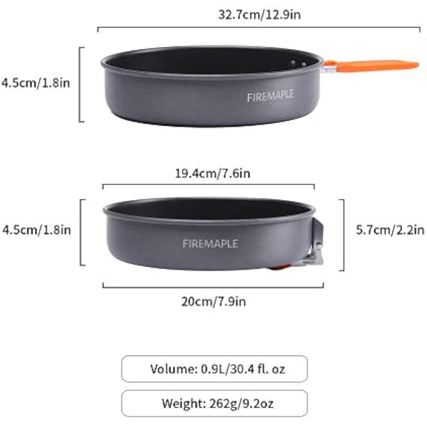 Fire-Maple Nonstick Camping Frying Pan | Durable Lightweight Camp Cookware for Cooking Egg Steak | Omelette Pan Griddle Tableware with Folding Handle | Portable Backpacking Skillet 0.9 Litre