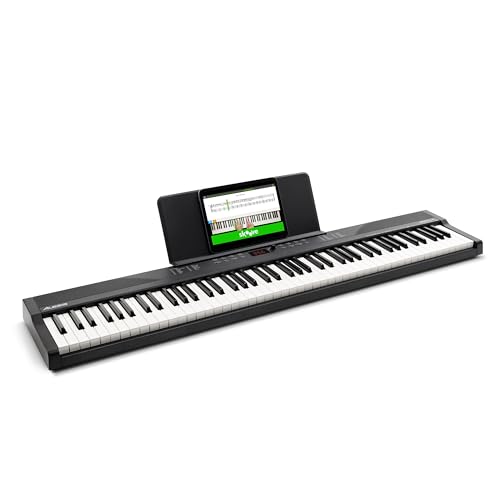 Alesis 88 Key Keyboard Piano with 480 Sounds, Speakers, USB MIDI, Sheet Music Tablet Rest, Power Adapter and Piano Lessons for Beginners