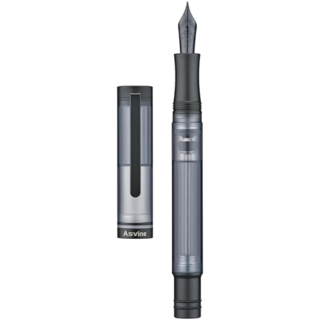 Asvine V200 Titanium Fountain Pen Vacuum Filling, Matte Black Bock Extra Fine Nib Clear Demonstrator Acrylic with Pen Case and Wrench