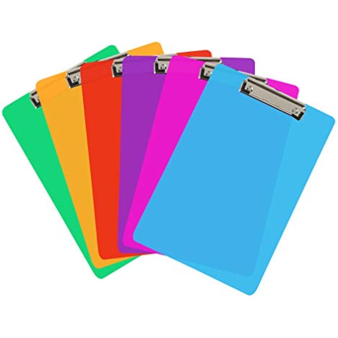 6 Coloured Plastic Clipboards | Strong 12.5 x 9 Inch (A4 Size) Multi Pack Clipboard | Holds 100 Sheets! | Acrylic Clipboards with Low Profile Clip & Heavy Duty Clip Boards | UK Brand