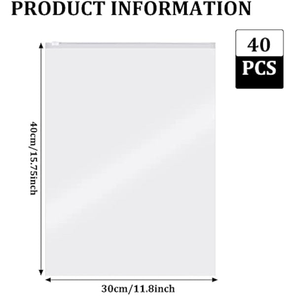 40Pcs Reusable Ziplock Bags, 40 x 30cm Travel Clothes Bags Transparent Large Storage Bag Plastic Seal Clothes Bags for Clothes, Shoes, Cosmetics