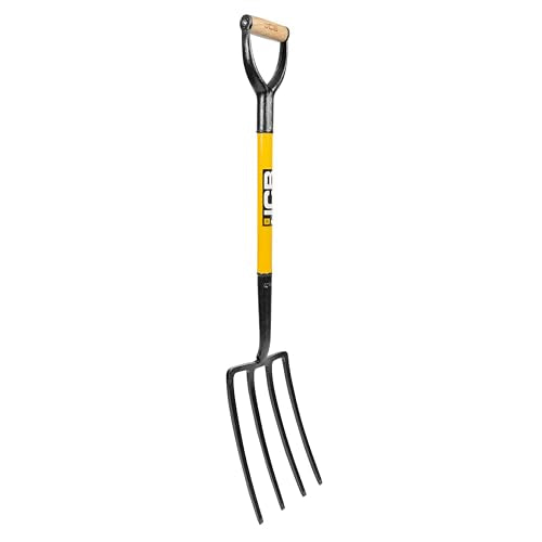 JCB - Professional Solid Forged Contractors Fork - Garden Fork Heavy Duty Professional Site and Gardening Tools - for Home Improvement, Digging, Mucking Out, Manure, Garden Borders, Weeding