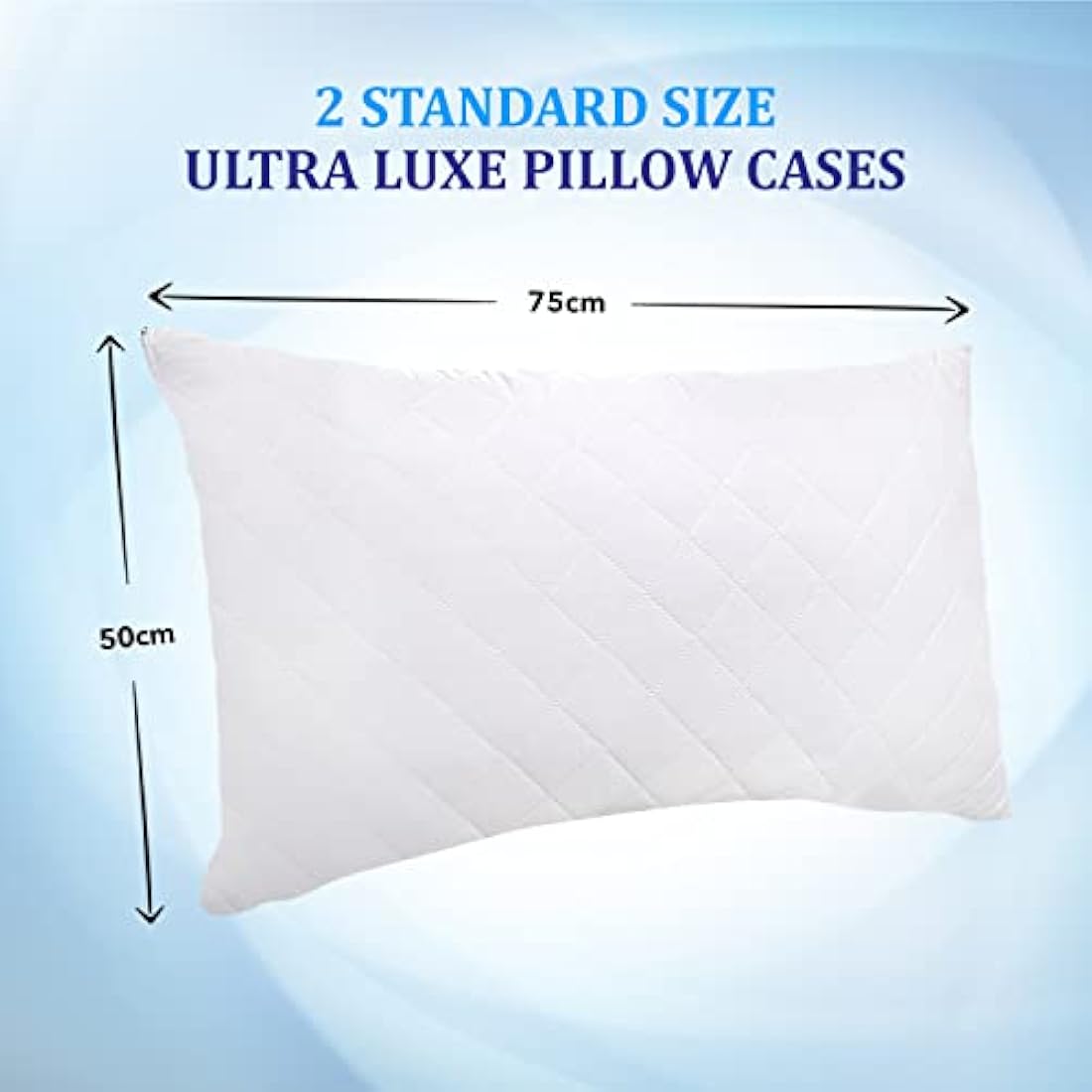 Eutony Quilted Zipped Pillow Protectors 2 Pack - Ultra Luxe, Soft & Breathable Microfiber, Hypoallergenic 50 x 75cm - White