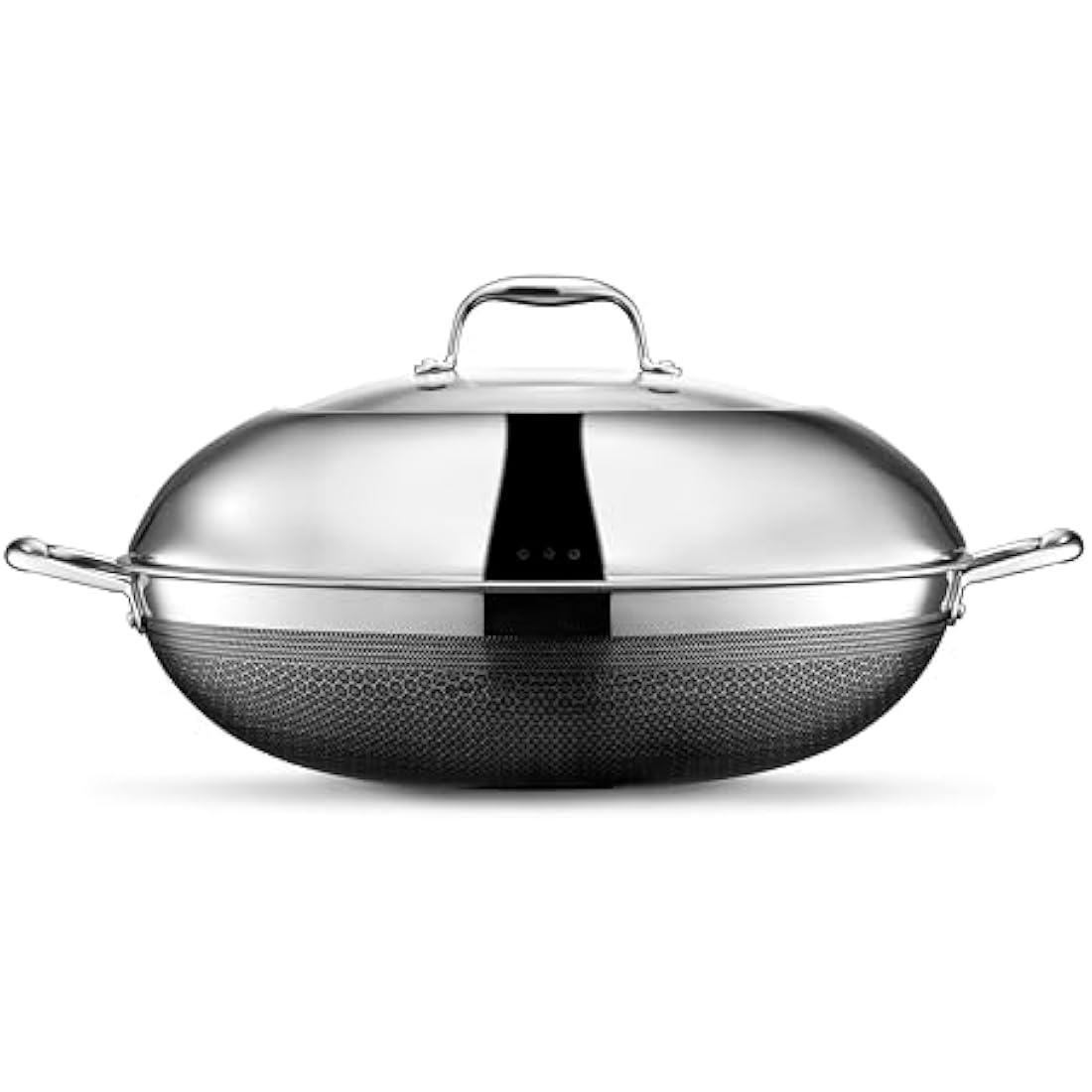 HexClad 35 cm Hybrid Stainless Steel Wok Pan with Stay-Cool Handles, Oven Safe, Works with Induction, Ceramic, Non-Stick, Electric, and Gas Cooktops