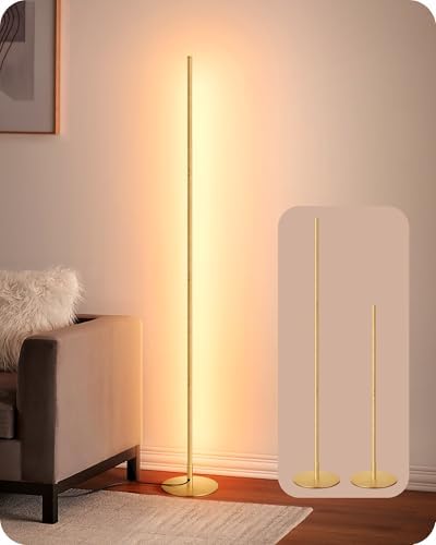 EDISHINE LED Floor Lamp, 146cm Minimalist Dimmable Standing Lamp with Foot Switch, Stepless Dimming, Tall Corner Lamp for Living Room, Bedroom, Office, 3000K, Gold