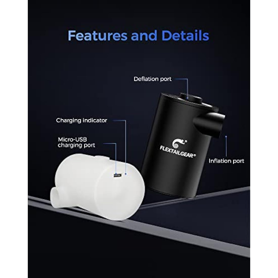 FLEXTAILGEAR MAX Pump 2020, Portable Electric Air Pump, 3600mAH Battery,Rechargeable, High Flow 300L/min, Fast In/Deflating, Air Mattress, Swimming Ring, Vacuum Storage Bags, Camping & Travel