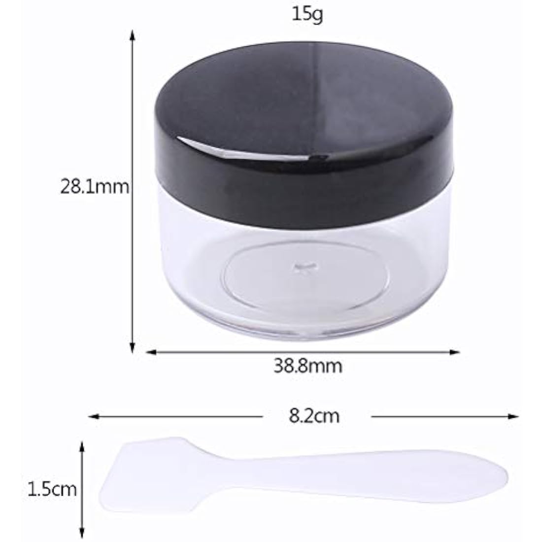 kuou 10 * 15ml Empty Plastic Cosmetic Jars, Sample Containers Pots Bottles with Black Screw Lids and 5pcs Spatulas for DIY Travel Makeup Creams/Powder/Mineral Make Up Cosmetic