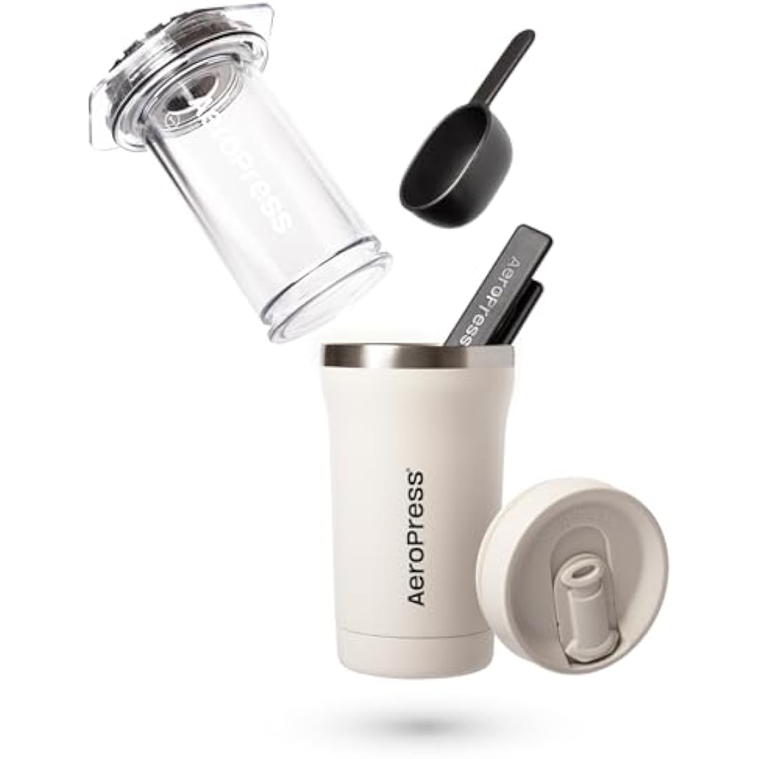 AeroPress Go Plus, Small Portable Coffee Maker for Travel & Camping - 3 In 1 Brew Method Combines French Press, Pourover, Espresso, Full Bodied Coffee without Bitterness, Coffee Press Kit - Cream