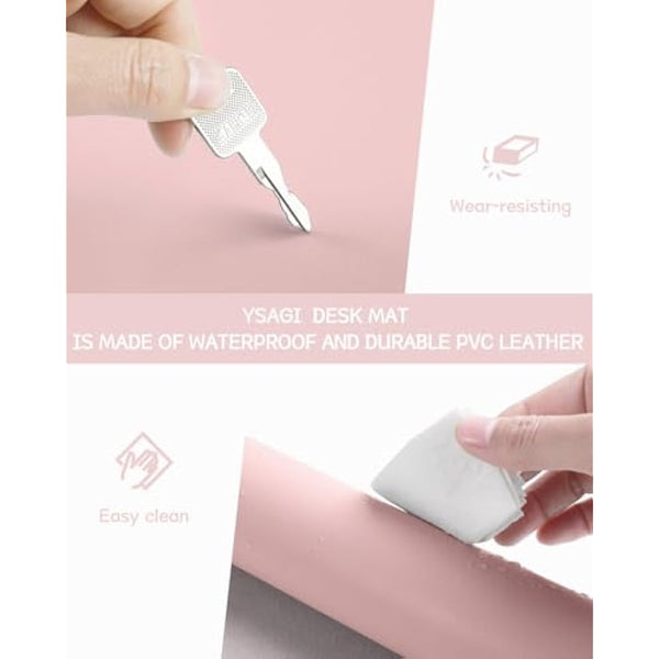 Non-Slip Desk Pad, Waterproof PVC Leather Desk Table Protector, Ultra Thin Large Mouse Pad, Easy Clean Laptop Desk Writing Mat for Office Work/Home/Decor (Pink, 60 x 35 cm)