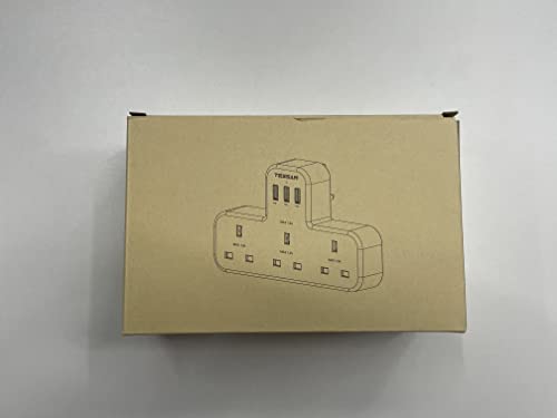 Plug Adapter, TESSAN Plug Extension Socket with 3 USB, 3 Way UK Multi Outlets Extender, Wall Charger for School Home, Kitchen, Office, School Supplies