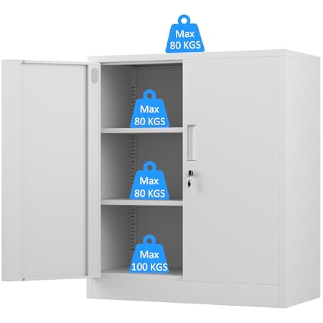 iJINGUR Metal Storage Cabinet with Locking Doors and 2 Adjustable Shelves, Small Lockable Storage Cupboard for Home Office Garage (White)