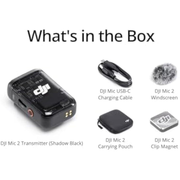 DJI Mic 2 Transmitter (Shadow Black), Wireless Lavalier Microphone with Intelligent Noise Cancelling, Bluetooth Microphone for 14-Hour Internal Recording, Magnetic Attachment Phone Microphone, YouTube