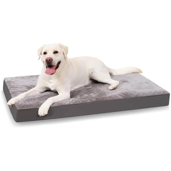 KSIIA Extra Large Dog Bed Washable, XXL Orthopedic Dog Crate Beds with Waterproof Removable Cover, Big Flat Dog Mattress Non skid Bottom, Pet Beds for Dogs, Grey, 111x81x9cm