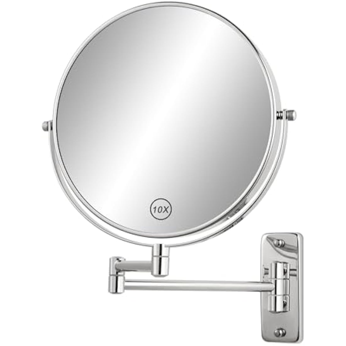 FFowcye 8" Wall Mounted Makeup Shaving Mirror - 1X/10X Double-Sided Magnifying Bathroom Vanity Mirror, 360° Swivel Extendable with Adjustable Arm, Chrome Finish for Makeup (No Light)