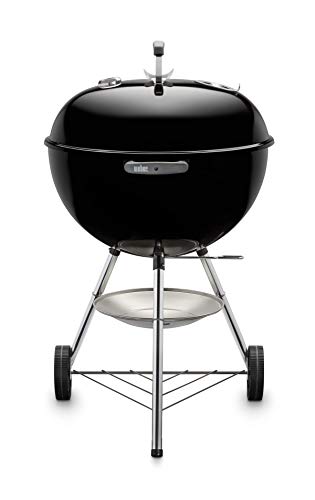 Weber Classic Kettle Charcoal Grill, Ø 57cm Grill Area, BBQ Grill with Porcelain-Enamelled Lid & Bowl, Lid Thermometer, Tripod Stand & Wheels, Chromed Grill Grate - Black (1341504)