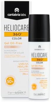 Heliocare 360 Color Gel Oil-Free Beige SPF 50 50ml / Gel Sunscreen For Face/Daily UVA UVB Visible Light Infrared-A Anti-Ageing Sun Protection/Matte Foundation Coverage