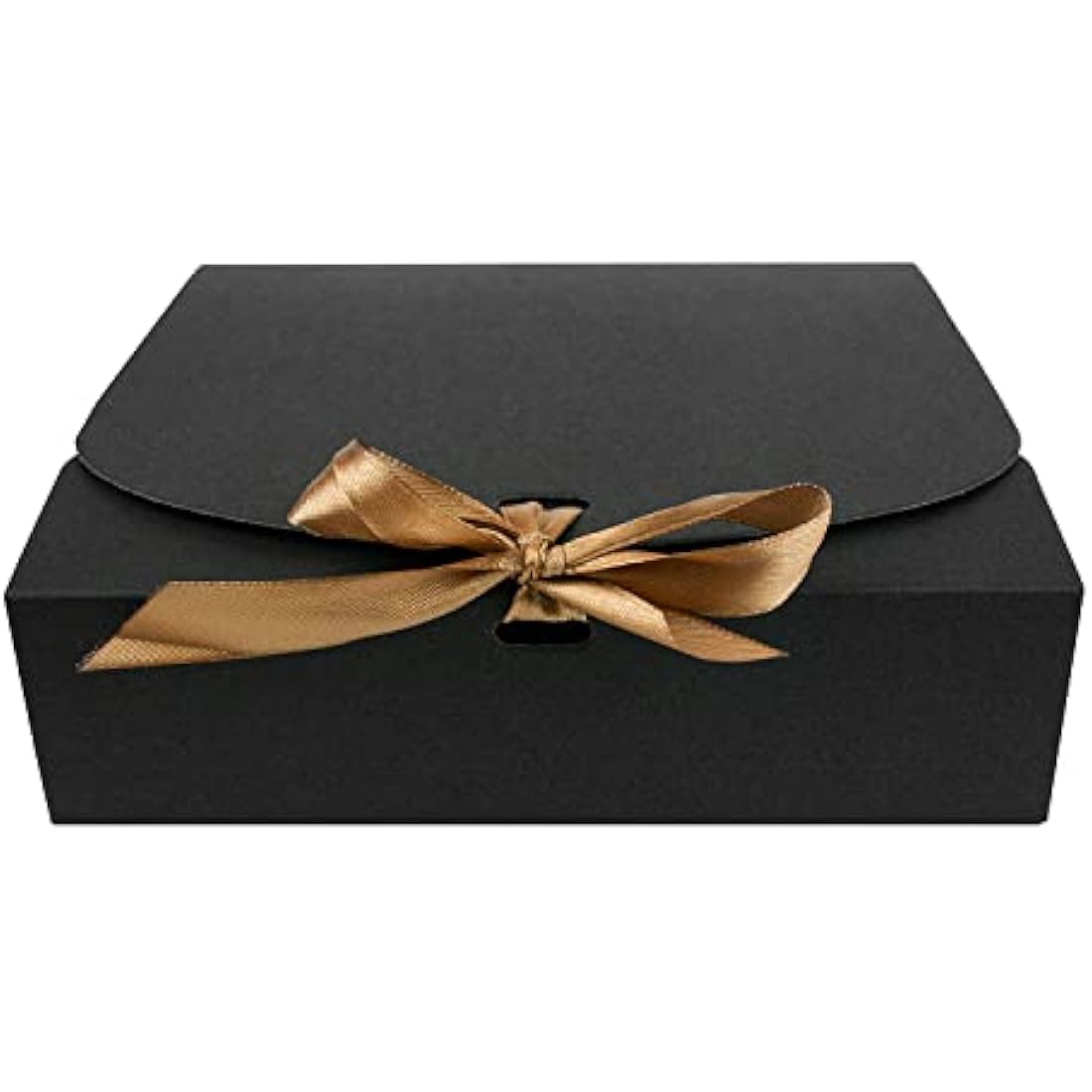 Emartbuy Pack of 12 Rectangle Shaped Presentation Gift Box, 24 cm x 19.5 cm x 7 cm, Easy Assembly, Black Kraft Box with Bow Ribbon
