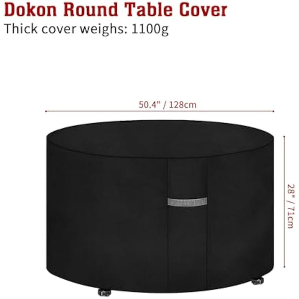 Dokon Garden Furniture Covers Waterproof Heavy Duty 600D Oxford Fabric Garden Table Cover with Air Vent Windproof Anti-UV Outdoor Table and Chairs Covers, Patio Set Cover Round (Ø128x71cm) - Black