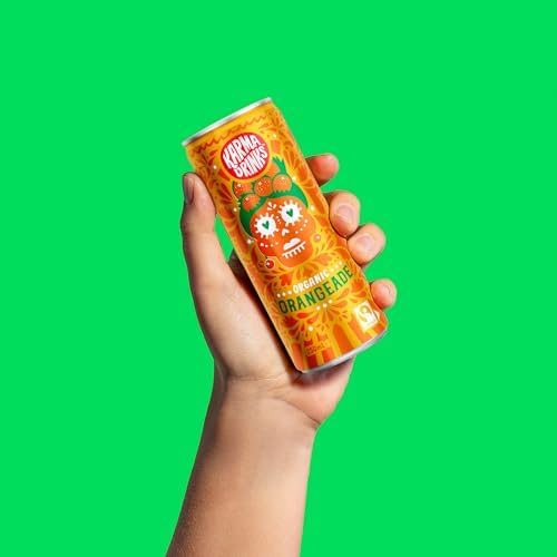 Karma Drinks Orangeade (250ml x 24 Cans Soft Drink), Organic, Gluten Free Lemonade cans, Natural Ingredients, Fairtrade, Vegan Friendly, No GMO, Carbonated Fizzy Drinks 24 Pack