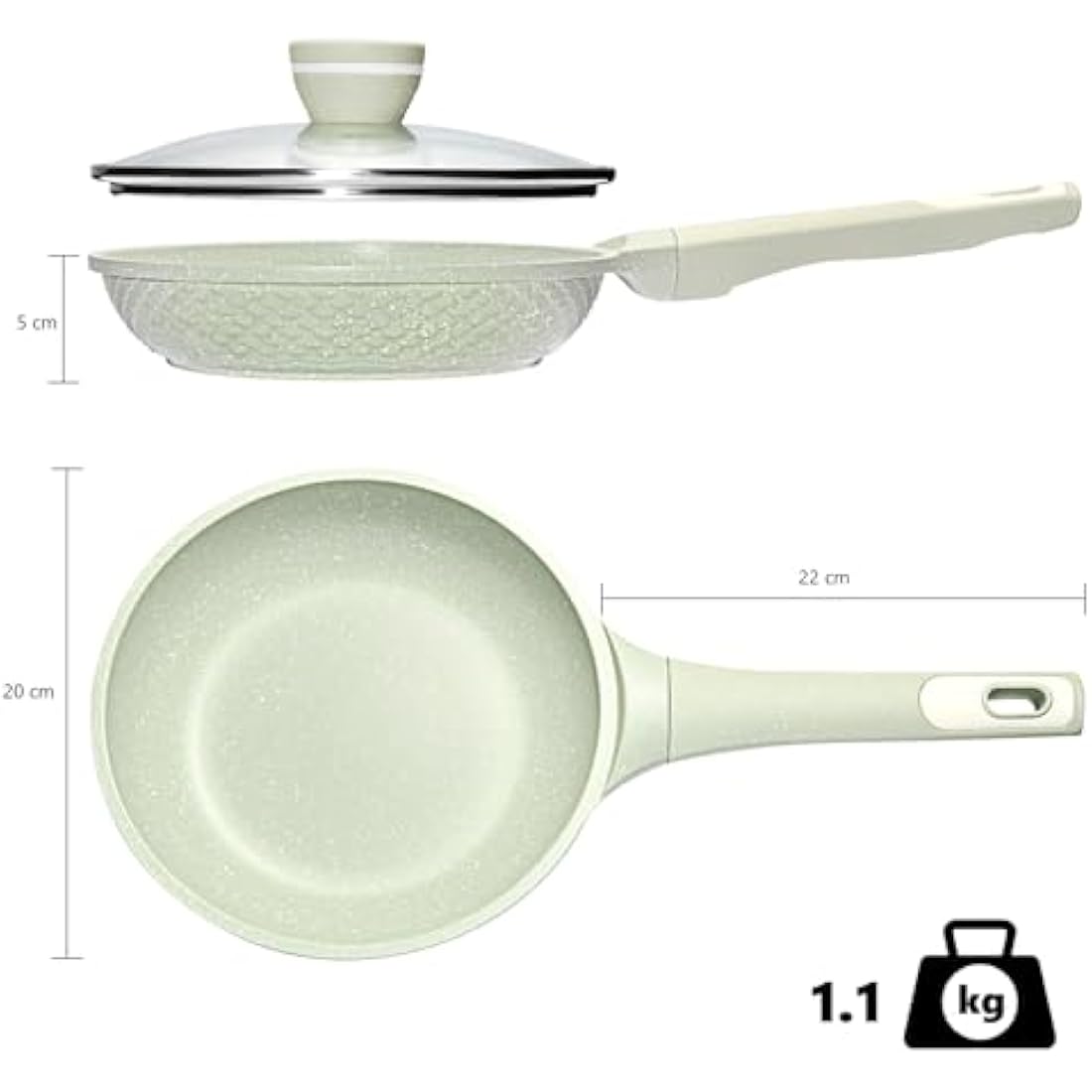 DYGG 20 cm Nonstick Frying Pan with Glass Lid, 100% PFOA/PFAS Free Granite Skillet | Ultra Nonstick Surface for Eggs & Omelettes | Induction Compatible All Stovetops | Oven Safe & Cool-Touch Handle