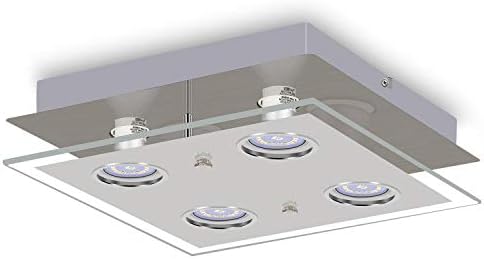 HiBay Modern Ceiling Light Chrome LED Kitchen Spotlight Fittings 4 Way Ceiling Spots GU10 Square Flush Lamp 240V for Bedroom, Living Room, Lounge -Bulbs Not Included