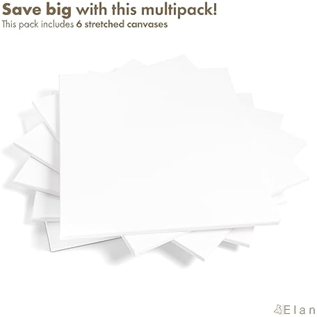 Elan Stretched Canvases 50x60 CM, 6-Pack for Painting, Painting Canvas Bulk, Adults Blank Paint Art Canvas, White