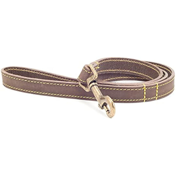 Ancol Handcrafted Heavy Duty Sable Timberwolf Leather Dog Lead - Soft Supple Leather Leash with Industrial Nylon Thread - 1m x 19mm