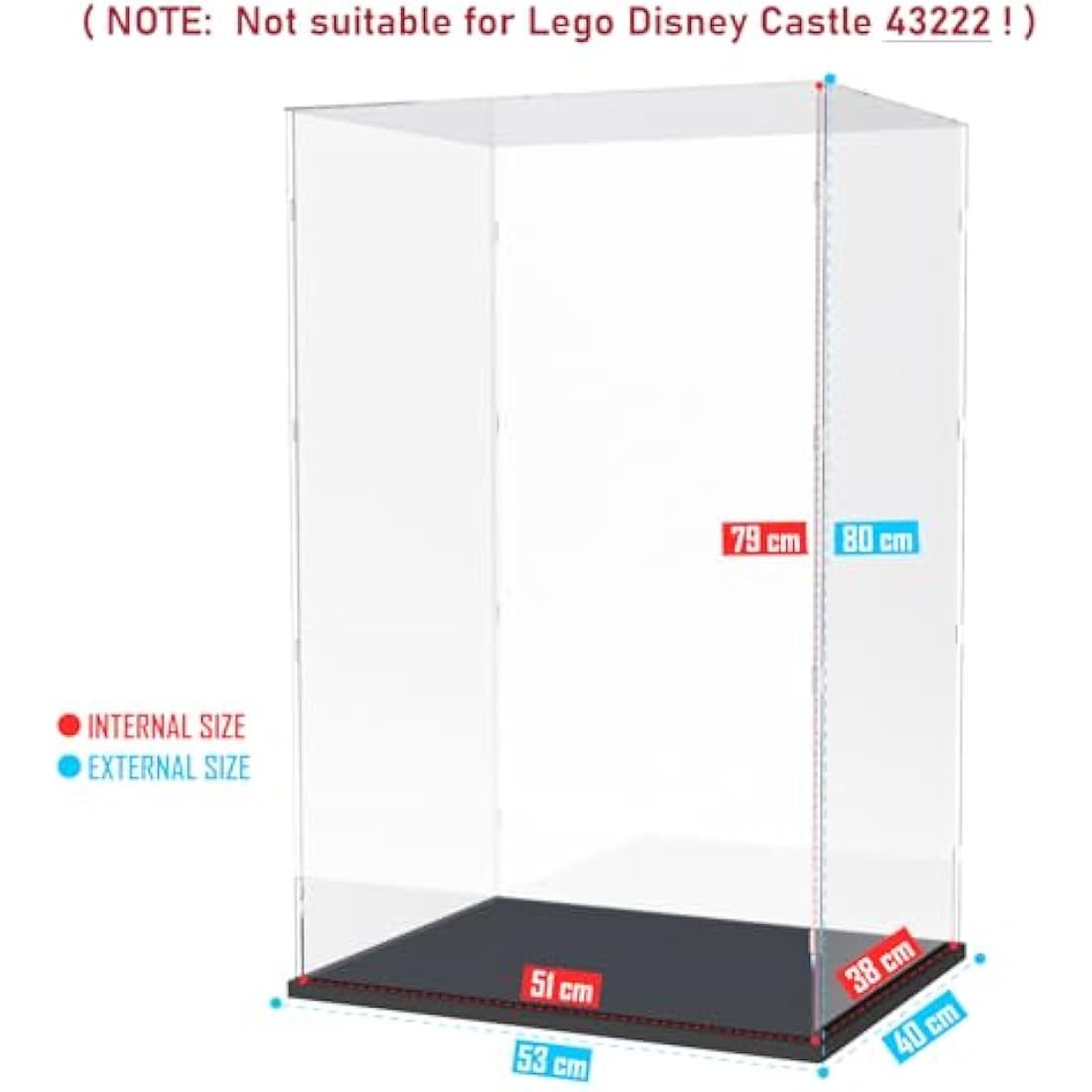 Nynelly 79 cm Tall Acrylic Display Case for Lego Disney Castle 71040 for Lego Display Case for Models Figures Dolls Assemble Dustproof Thickened Clear Display Box Display Cabinet(Black)