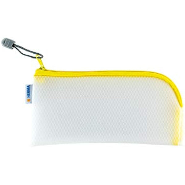 HERMA 20001 Zip Cosmetic Bag, Pack of 10, transparent (23 x 11 cm) small zippered travel pouch for mobile phone, charging cable, cosmetics, pens, keys, clear toiletry bag with zipper, assorted colours