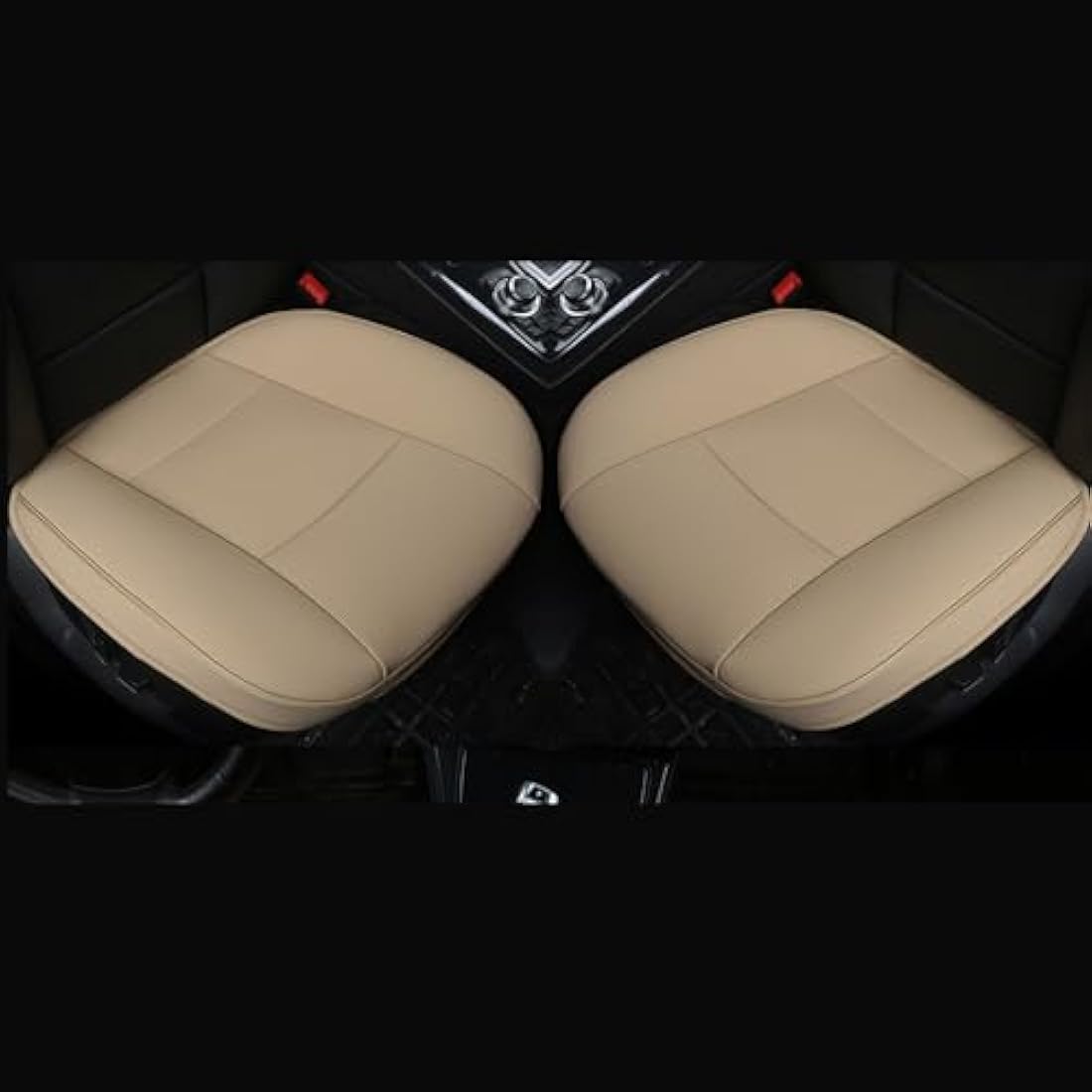 2 Piece Car Seat Bottom Covers Car Seat Protector Luxury PU Leather Bottom Front Car Seat Covers- Without Backrest Car Seat Covers Waterproof Universal Fit 90%-53 × 52 cm (Beige)
