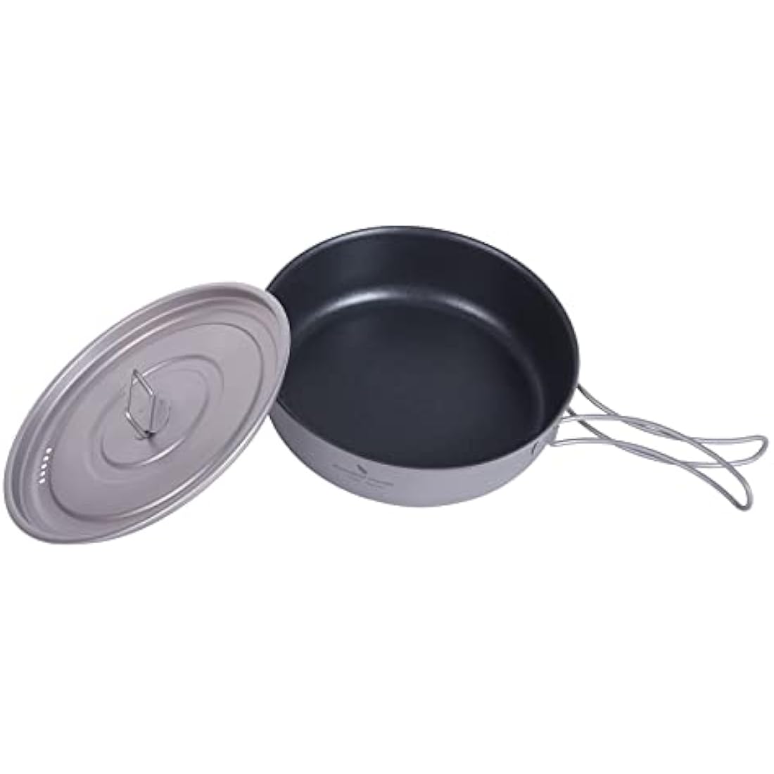 iBasingo 1000ml Titanium Frying Pan 19cm Camping Cookware with Lid & Folding handle Outdoor Lightweight Portable Griddle Hiking Skillet Dish Plate Bowl Kitchen Cooking Kit