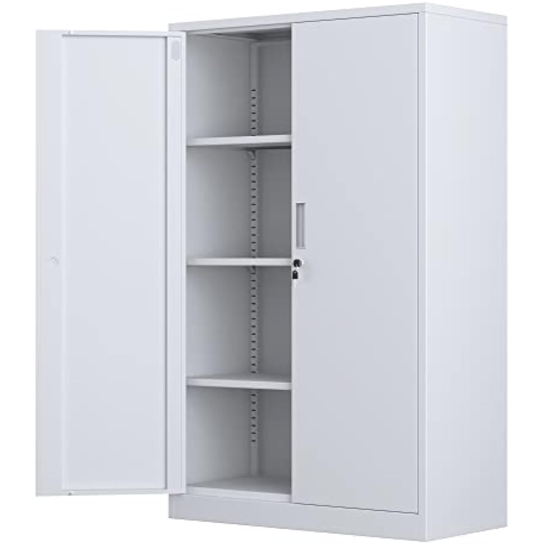 iJINGUR Metal Storage Cabinet with Locking Doors and 3 Adjustable Shelves, Lockable Steel Storage Cupboard for Home Office and Garage (White)