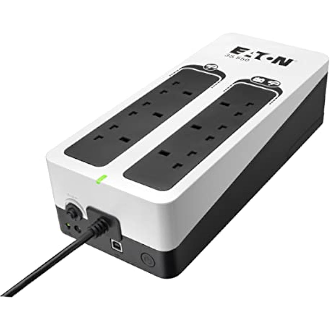 Eaton 3S 550B UPS - Off Line Uninterruptible Power Supply - 3S550B - 550VA (6 BS outlets, USB, Quiet, Shutdown software) - USB Interface (cable included) - Black&White