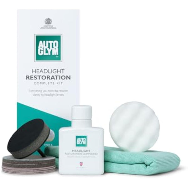 Autoglym Headlight Restoration Complete Kit, Quickly Restore Cloudy And Discoloured Headlights, Designed For Use With An Electric Drill, Includes Sanding Discs, Restoring Compound And Microfibre Cloth
