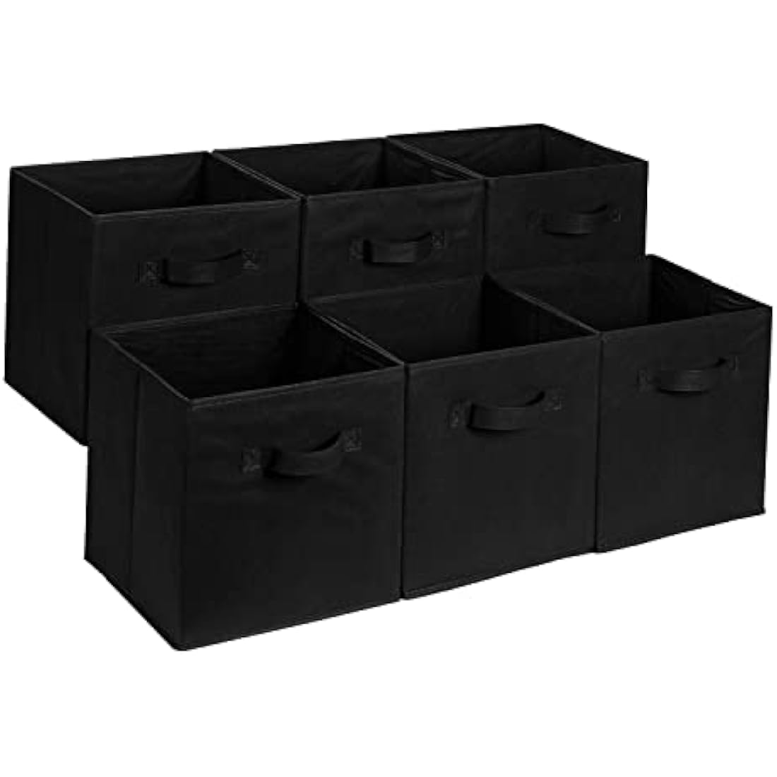 Amazon Basics Collapsible Fabric Storage Cube/Organiser with Handles, Pack of 6, Solid Black, 33 x 33 x 33 cm