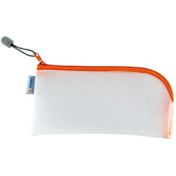 HERMA 20001 Zip Cosmetic Bag, Pack of 10, transparent (23 x 11 cm) small zippered travel pouch for mobile phone, charging cable, cosmetics, pens, keys, clear toiletry bag with zipper, assorted colours