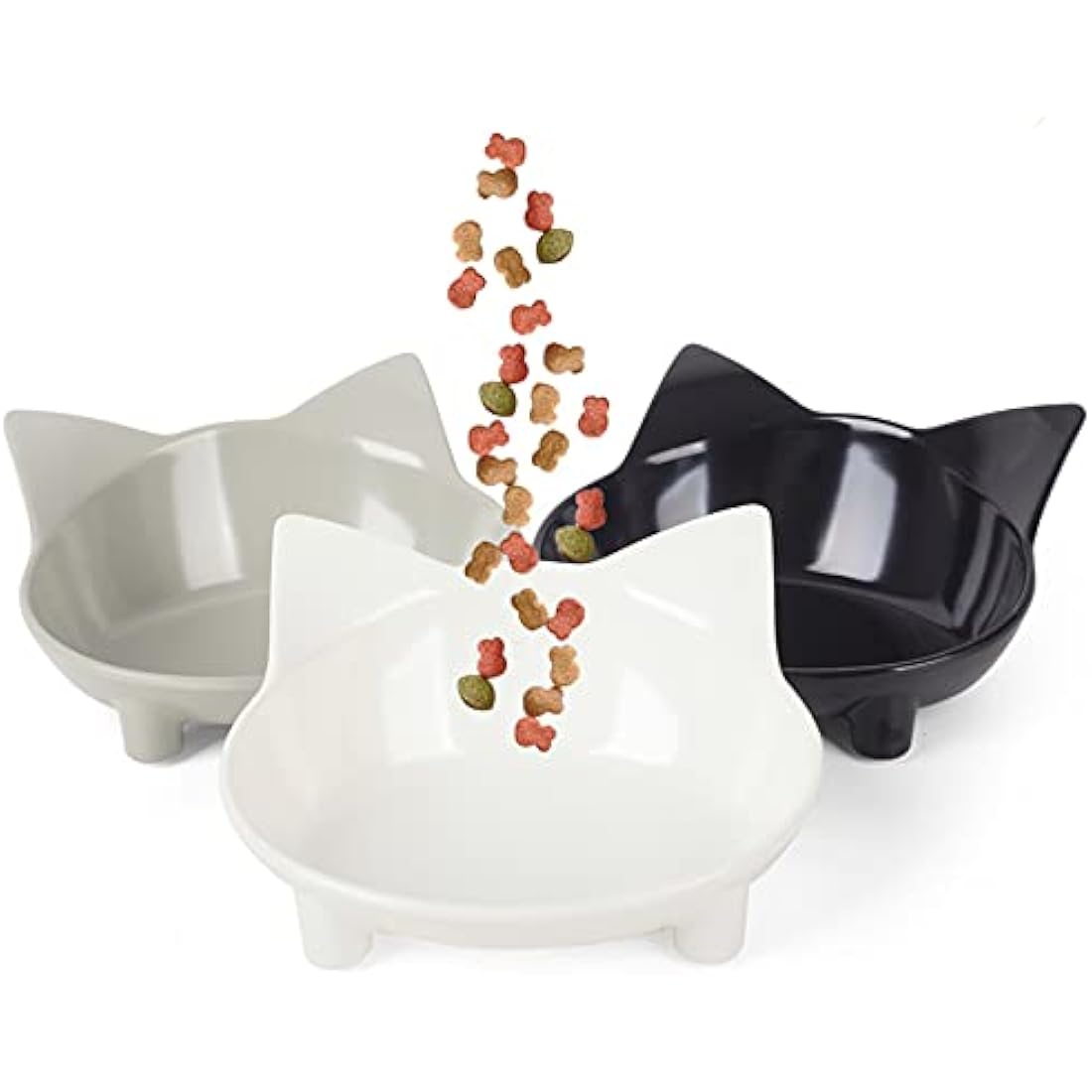 Cotill Cat Bowls, Anti-slip Multi-purpose Cat Food Bowl Pet Water Bowl Cat Feeding Bowl, Set of 3 - Grey/Black/White
