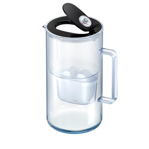 AQUAPHOR Glass Black Water Filter Jug - Take to Table Premium Glass Design Jug with Easy-Fill Flip-Open Lid, 2.5L Capacity, 1 X MAXFOR+ Filter Included, Reduces Limescale, Chlorine & Microplastics.