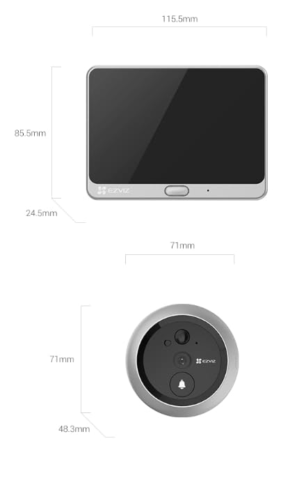 EZVIZ Peephole Camera (Door Viewer Cam) Wireless with 4.3" Monitor, 14–26mm Hole, 35–105mm Door Thickness, 2.4GHz Wi-Fi, 1080P HD Video, APP View, Indoor Colour Screen, No Motion Detection (CP2)