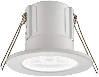 Fire Rated Downlights, Matt White Slimline Bathroom/Shower IP65 Ceiling Lights, LED Cool White 4000K, 8.5W 820 Lumens, 60 Degree Beam Angle, Long-Life 25,000 Hours - Pack of 4