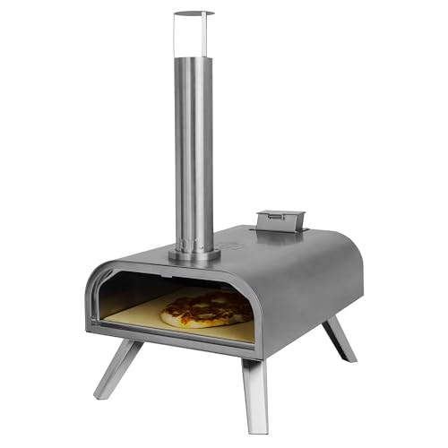 George Foreman Outdoor 12 Inch Wood Pellet Portable Wood Fired Pizza Oven Stainless Steel with Paddle and Carry Bag, BBQ Oven & Smoker, Foldable Legs GFWPPO1SSPC
