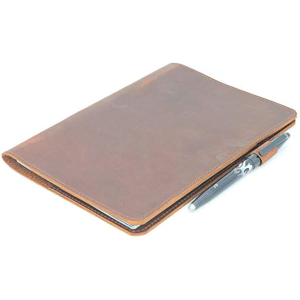 JJNUSA Compatible with Rocketbook Cover Smart Business Handmade Distressed Genuine Leather Notebook Cover for Everlast, Fusion, Wave Moleskin A5 with Pen Loop & Card Holder Executive 8.8" x 6" Brown