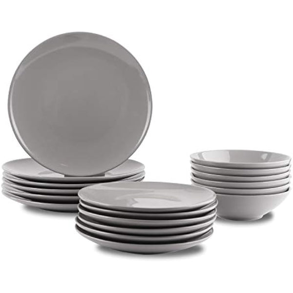 Amazon Basics 18-Piece Stoneware Dinnerware Set - Smokey Grey, Service for 6