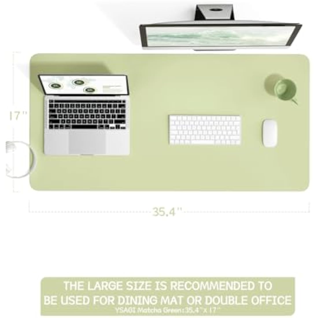 YSAGi Non-Slip Desk Pad, Waterproof PVC Leather Desk Table Protector, Ultra Thin Large Mouse Pad, Easy Clean Laptop Desk Writing Mat for Office Work/Home/Decor (90 x 43 cm, Matcha Green)