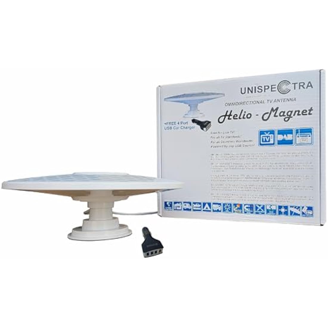 HELIO - Omnidirectional Amplified Digital HD TV Aerial Antenna 33dB High Gain Booster. Freeview UHF FM DAB. 12V / 24V ideal for Motorhome HGV Truck Caravan Boat Camping by Unispectra® (Magnet)