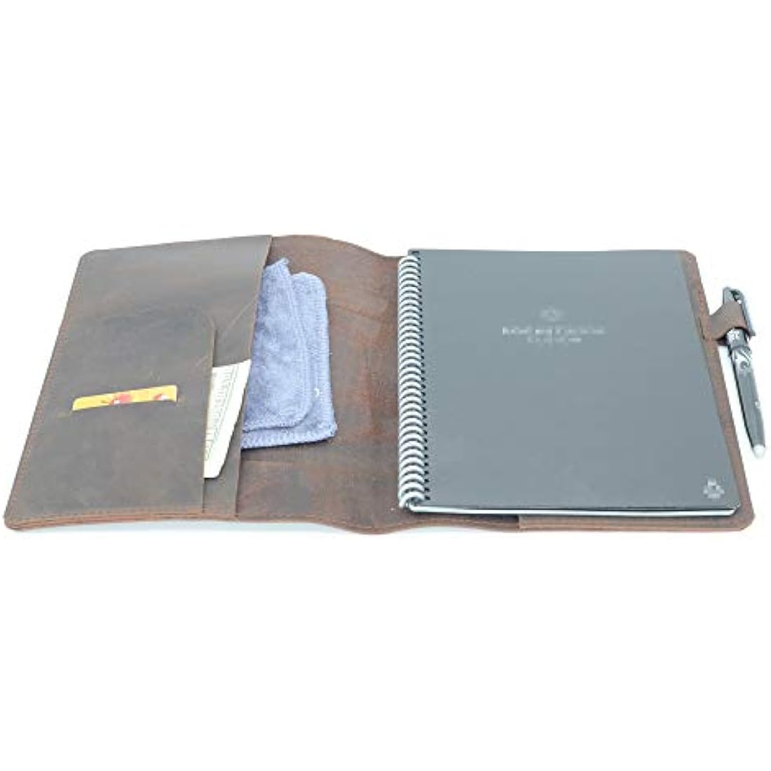 JJNUSA Compatible with Rocketbook Cover Smart Business Handmade Distressed Genuine Leather Notebook for Everlast Fusion Wave Moleskin A5 with Pen Loop & Card Holder Executive 8.8" x 6" Darkbrown