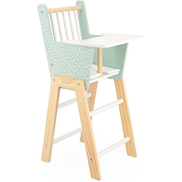 Janod - Zen FSC Wood Highchair - Pretend Play Toy - Accessory for Dolls up to 42 cm - 3 Years +, J05901,Water Green/White