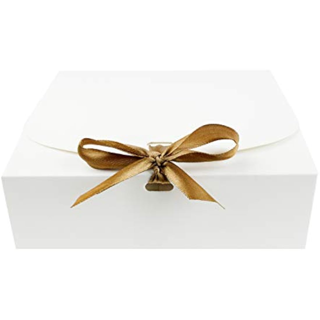 Emartbuy Pack of 12 Square Shaped Presentation Gift Box, 16.5 cm x 16.5 cm x 5 cm, Easy Assembly, White Box with Bow Ribbon